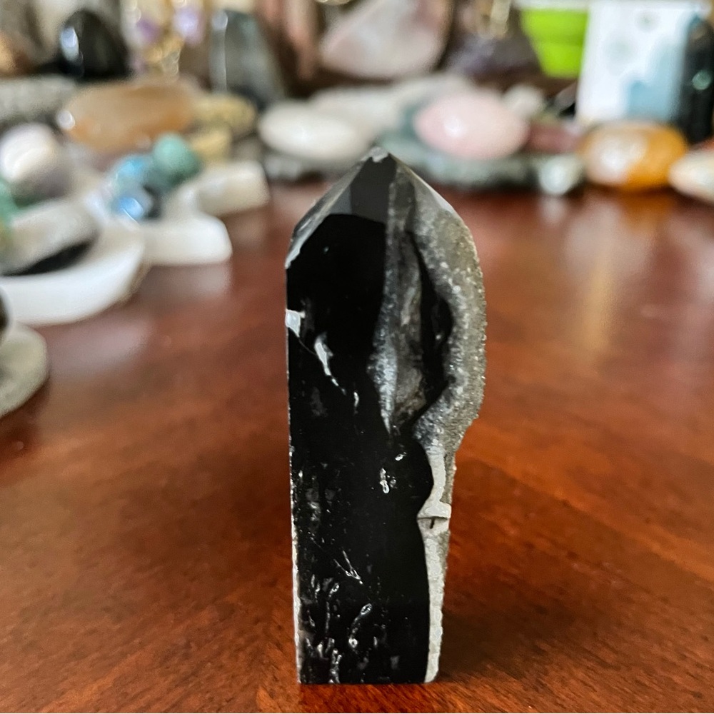 Black Sphalerite Tower | Natural Stone Druzy Geode Obelisk Polished & Raw Point